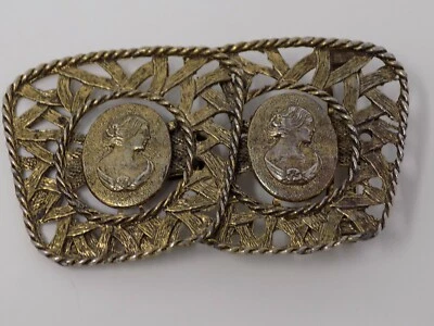 Large Vintage Victorian Style Two Cameo Metal Belt Buckle - Image 1 of 3