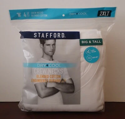 Paquete de 4 camisetas blancas Stafford para hombre grandes y altas secas + frescas de algodón mezclado con cuello redondo Foto 1 de 4