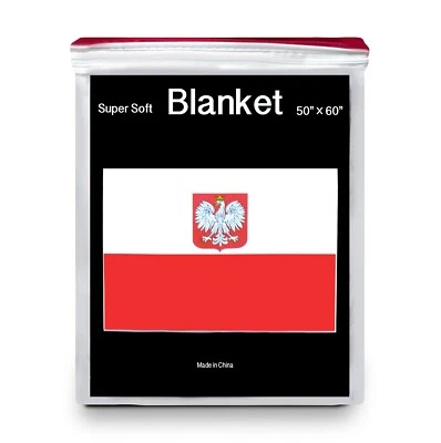 Poland Coat of Arms Flag Fleece Blanket 50"x60" Polish Eagle Travel Throw Cover - Image 1 of 3