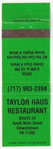 MATCHBOOK COVER - TAYLOR HAUS RESTAURANT - STEWARTSTOWN PENNSYLVANIA - Picture 1 of 3