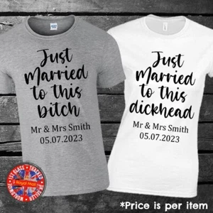Divertidas camisetas personalizadas recién casadas para parejas conjunto boda luna de miel a juego - Imagen 1 de 1