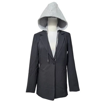 NWOT BOOHOO USA Women's black blazer w gray hood detail beard veronica type M 12 - Image 1 of 4