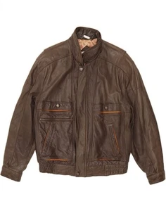 C&A Mens Leather Jacket UK 38 Medium Brown Leather QQ01 - Picture 1 of 3