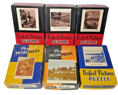 6 COMPLETE Vintage Small Box Perfect Picture Puzzles - Kids, Horses Farm - Image 1 of 4