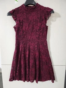 Zunie Dress Girls L Maroon Sleeveless Flare Lace Mock Neck Keyhole Back Beach - Picture 1 of 16