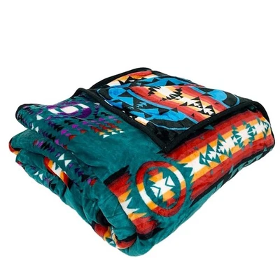 Manta polar 87"x95" suroeste, reversible mexicana, vibrante azteca en blanco... Foto 1 de 4