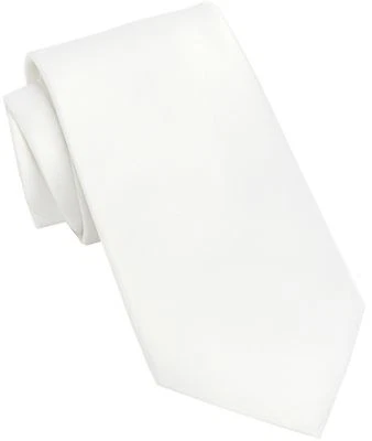 NEW MEN'S FORMAL PARTY WEDDING SELF TIE POLYESTER NECKTIE SOLID WHITE - Image 1 of 2