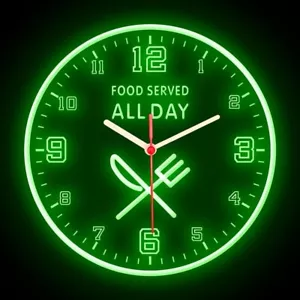 Food Served All Day Restaurant Market Shop Colorful Flexible Neon Clock 10" - Picture 1 of 16