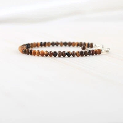 A++ Zierliche Tigerauge facettierte runde Edelstein Perlen Armbänder 6-8 Zoll... - Bild 1 von 4