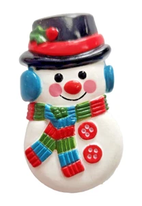 Gibson PIN Weihnachten Vintage SCHNEEMANN Ohrenschützer & Schal 1980er Brosche - Bild 1 von 4