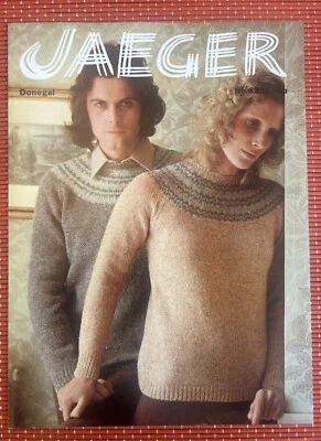 MENS WOMANS DONEGAL FAIR ISLE YOLK JUMPER 34-44” VTG KNITTING PATTERN JAEGER4251 - Image 1 of 2