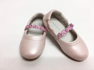New Girl's & Toddler Lamour Pearl Pink Leather Jeweled Strap Ballet Flat Shoes - Picture 1 of 1
