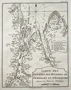 1773 Bellin Rare Krevelt issue Demerara & Esquibo River, Guyana, map - Picture 1 of 2
