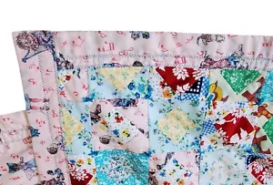 Vtg Holly Hobbie Handmade Quilt Patchwork Blanket Pink Music Notes Fabric 50" - Picture 1 of 15