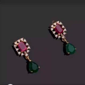 2.20Ct Emerald Lab Created Ruby Pretty Dangle Earrings 14K Yellow Gold Plated - Picture 1 of 6