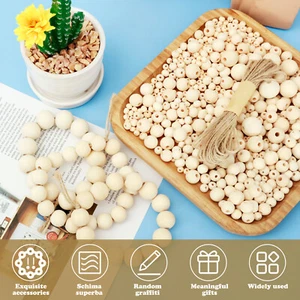 660Pcs Wooden Beads 8 Sizes Natural Unfinished Wood Beads with 10 Meter teGzM - Picture 1 of 11