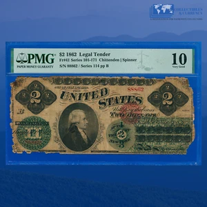 Fr.41 1862 $2 Two Dollars Legal Tender Note, PMG VG 10 #88862 - Picture 1 of 3