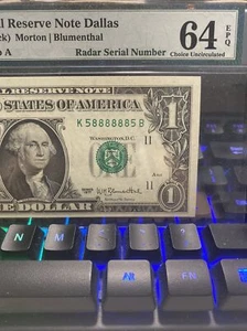 1977 $1 GEM PMG 64 Radar Binary number 58888885 我发 Dollar Super Top Rare! - Picture 1 of 3