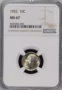 Moneda de diez centavos Roosevelt 1952 10C NGC MS67 4834482-005 - Imagen 1 de 2