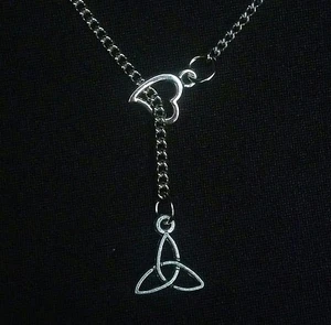 Heart Celtic Knot Triquetra Irish Trinity Loyalty Friend Gift Lariat Necklace - Picture 1 of 2