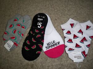 FOREVER21 SOCKS WATERMELON NO SHOW and MIXIT LINER LOT OF 3 NEW