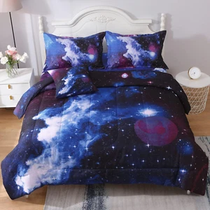 JQinHome Full Galaxy Comforter Sets 6 Piece Bed in A Bag, Outer Space Themed Bed - Picture 1 of 7