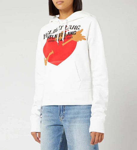 Felpa con cappuccio Helmut Lang bianca con logo ricamato San Valentino Taglia XL SS19 $350