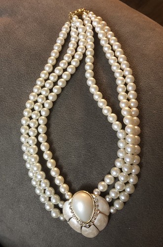 OFF WHITE Vintage Collana di perle finte 16" bianco sporco beige chiaro elegante C14