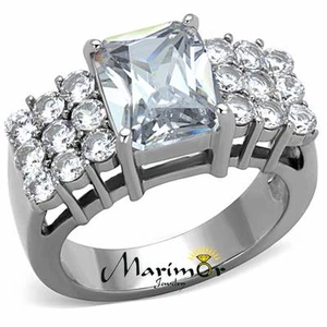 Stainless Steel Stunning 4.57 Ct Radiant Cut CZ Engagement / Cocktail Ring - Picture 1 of 7