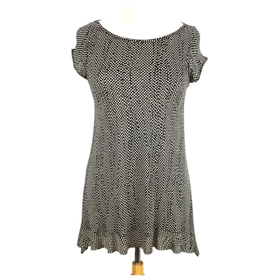 Anthropologie Weston Wear Blouse Size M Black White Knit Polka Dot Cap Sleeve - Image 1 of 4
