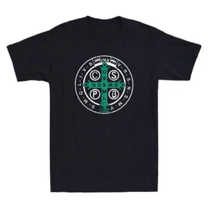 Religious Catholic St. Benedict Medal Funny Christian Gift Vintage Men's T-Shirt - Picture 1 of 8