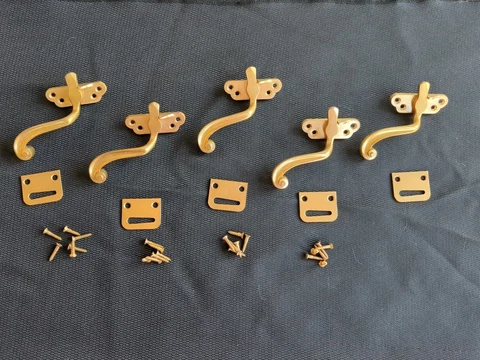 5 Vintage Window Casement Fasteners,  Sargent, P388 right Bronze Plated w/Box Cover