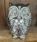 Silver Colored Ceramic Owl Figurine Whimsical Peek-a-boo Feathers Shiny Statue