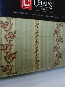 Chaps 500TC WELBOURNE English Country House Floral Striped Sheet Set - Full - Picture 1 of 15