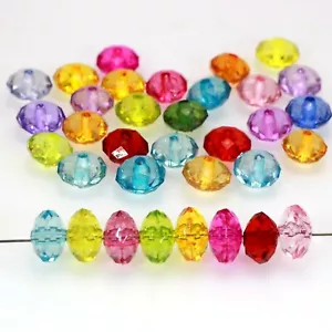 200 Mixed Color Transparent Acrylic Faceted Rondelle Bead 6X10mm Spacer Bracelet - Picture 1 of 8