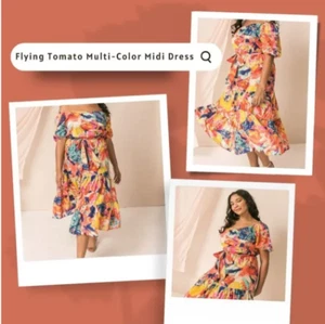Flying Tomato Womens Midi Maxi Dress Size 2X Belted Colorful Floral Short Sleeve - Picture 1 of 18