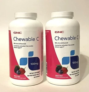 Lot of 2: GNC Chewable C - 100mg - 360 Vegetarian Tablets Each - EXP 2/26 - Picture 1 of 4
