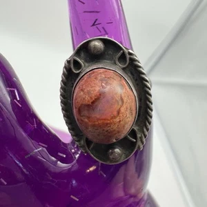 Sterling Silver Natural Rough Fire Opal Vintage Mexico Matrix Ring Chunky Sz 6.5 - Picture 1 of 9