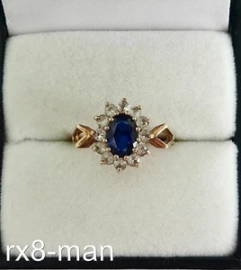 Excelente anillo 1976 oro macizo 9 quilates zafiro y circonita cúbica margarita racimo Reino Unido M 1/2 - Imagen 1 de 12
