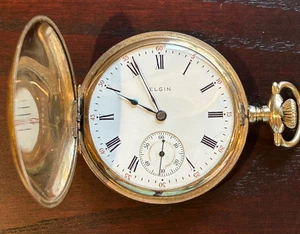 Elgin Taschenuhr Gold Filled Hunter Gehäuse Handaufzug 15J Größe 16 - Bild 1 von 9