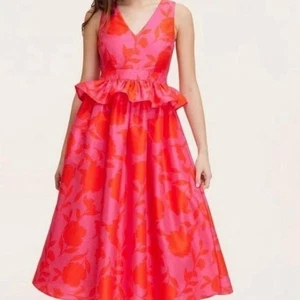 Kate Spade New York X Target Midikleid rosa Blumen mit Rüschen - Bild 1 von 8