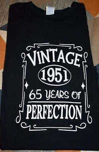 Vtge 1951 65 Years of Perfection 65th Birthday Short Sleeve T-Shirt Black Cotton - Picture 1 of 5