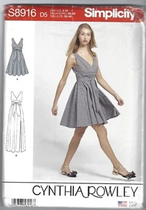 Simplicity Pattern 8916, Cynthia Rowley Back-Wrap Dress in 2 Lengths, Size 4- 12 - Picture 1 of 3