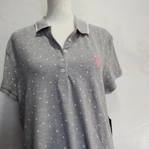 U.S.POLO ASSN Shirt Dress SZ:XL Women , Polkadot (Grey) Embroidery Logo Pink - Picture 1 of 8