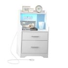 Nightstand With Charging Station & Led Lights Nightstand With 2 1 Set White