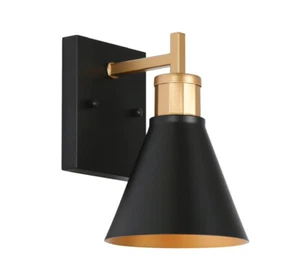 Zevni Balcher Matte Black and Gold or Hardwire Indoor Wall Sconce Set Of 2 - Picture 1 of 4