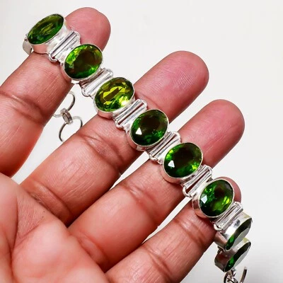 Bracciale con pietre preziose peridoto in argento 925 fatto a mano 7-8" - Immagine 1 di 4
