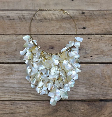 Signed Kiam Family Lia Sophia Shell Dangle Bib Statement Necklace Choker MOP - Image 1 of 4