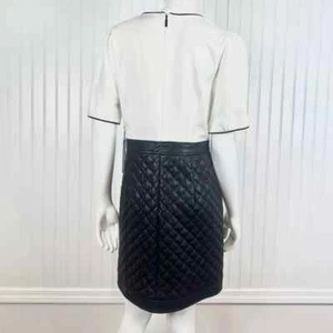 Karl Lagerfeld Women White Black Faux Leather Short Sleeve Shift Dress Size 2 - Picture 1 of 18