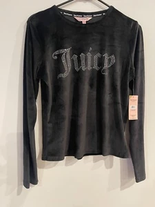 NWT JUICY COUTURE Velour OG Bling Sweater Sweatshirt Black Sz Medium Rhinestones - Picture 1 of 4